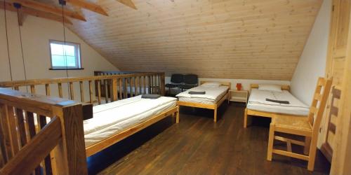 PabradėAntanelio Sapnas的客房设有两张床和一个阳台。