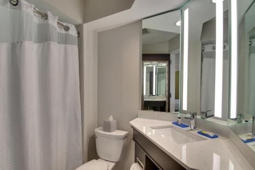 菲什基尔Holiday Inn Express Fishkill, an IHG Hotel的一间带卫生间、水槽和镜子的浴室