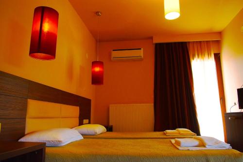 DhidhimótikhonPlotini Hotel的一间卧室配有两张带毛巾的床