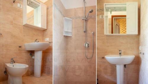 杜纳维德VILLA ROSA的浴室设有水槽和卫生间,两幅图片