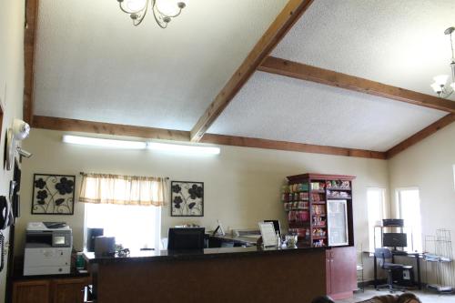 西德尼隆特里汽车旅馆的一个带书桌的办公室和一个带天花板的房间