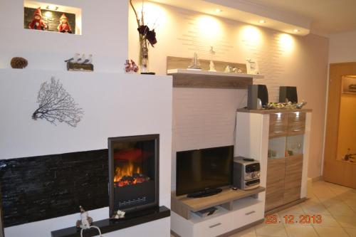 格拉尔-米里茨Lee1的客厅设有壁炉和电视。