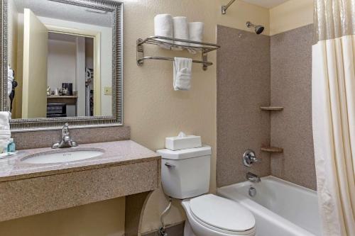 格林斯伯勒Quality Inn & Suites - Greensboro-High Point的一间带卫生间、水槽和镜子的浴室