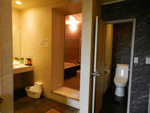 筑波Hotel Mariage Tsukuba的浴室配有卫生间、盥洗盆和淋浴。