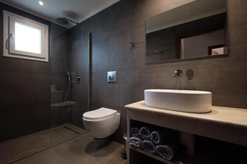 阿查拉维Olive Garden Studios & Apartments的一间带水槽、卫生间和镜子的浴室