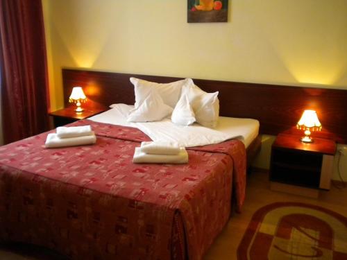 布拉索夫德切巴尔酒店的酒店客房,配有带毛巾的床