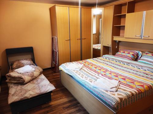 萨莫科夫Pavlovi Apartments的一间卧室配有一张床和一把椅子