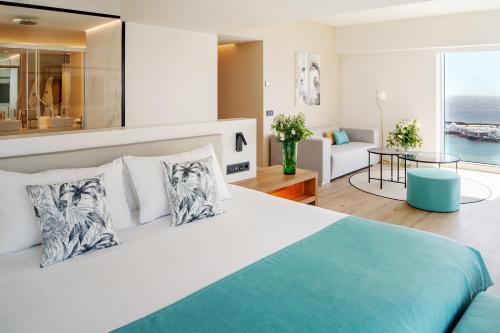 阿雷西费阿瑞斯弗格兰酒店及水疗中心的一间卧室设有一张床和一间客厅。