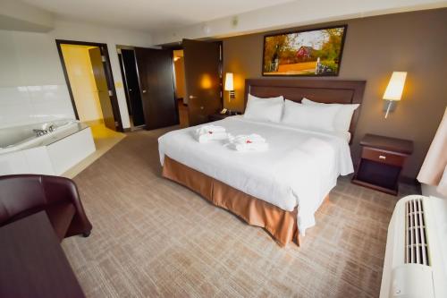温尼伯Canad Inns Destination Centre Club Regent Casino Hotel的酒店客房设有一张大床和一个水槽