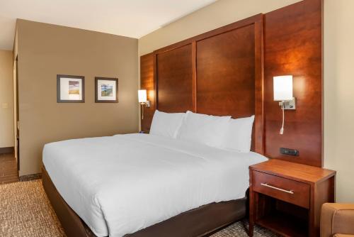 温彻斯特Comfort Inn & Suites的卧室配有白色大床和木制床头板