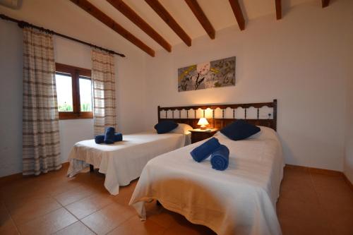 波连斯萨Casa de Campo con Encanto的一间卧室配有两张带蓝色枕头的床。