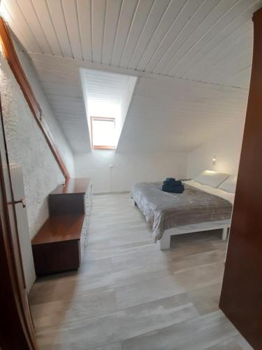 蒙克拉西科Ampia Mansarda a Dimaro in Val di Sole的一间卧室配有一张床和天窗
