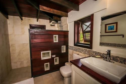 Saint Andrew巴巴多斯桑托夏酒店的一间带水槽、卫生间和淋浴的浴室