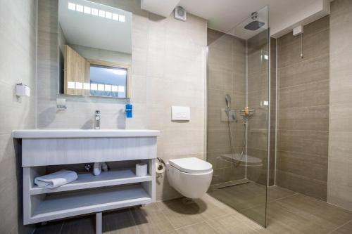 新帕扎尔Aqua Spa Termale的一间带水槽、卫生间和淋浴的浴室