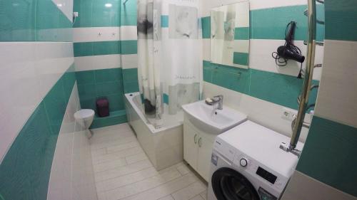 敖德萨Просторная квартира в Одессе的一间带水槽和洗衣机的浴室