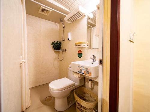 天津格林豪泰天津市华苑科园商务酒店的一间带卫生间和水槽的小浴室