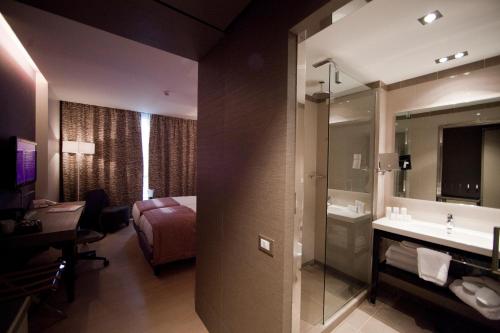 维罗纳维罗纳菲尔拉皇冠假日酒店的一间带水槽和镜子的酒店浴室