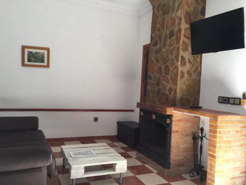 贝纳马奥马El Mirador的带沙发和壁炉的客厅