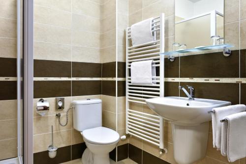 佩济诺克罗扎尔卡酒店的一间带卫生间和水槽的浴室