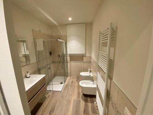 加尔达Appartamenti Villa Andrea的一间带水槽、卫生间和淋浴的浴室