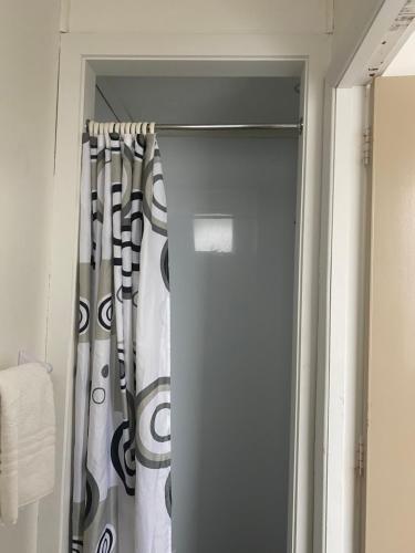 纳尔逊市中心背包客旅舍的浴室内带浴帘的淋浴门