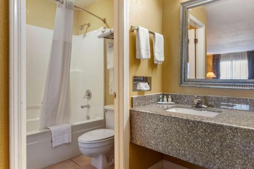 拉塞尔维尔Quality Inn Russellville I-40的一间带水槽、卫生间和镜子的浴室