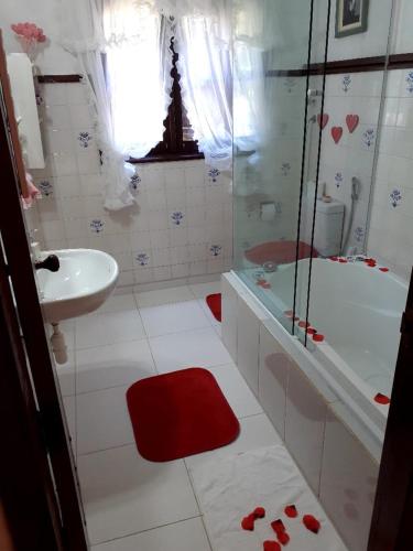 蒙特韦尔迪Chalé pinheiro velho的带淋浴和盥洗盆的浴室
