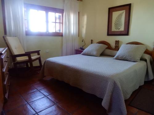巴尔韦尔德阿尔曼德雷罗斯小屋酒店的一间卧室设有一张床、一个窗口和一把椅子