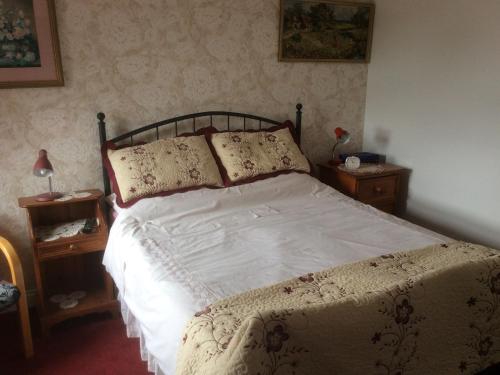 霍恩卡斯尔Laurel Lodge的卧室内的一张床位,配有两个床头柜和两张桌子