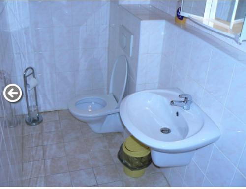 霍穆托夫普维尼米林霍穆托夫餐厅旅馆的一间带卫生间和水槽的浴室