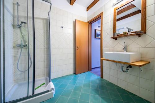 布朗阿尔盖洛旅馆的带淋浴和盥洗盆的浴室