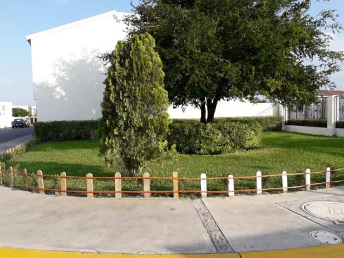 蒙特雷AIRPORT SHORT & LONG TERM EXPRESS ALMERIA x的一条树上街道边的围栏