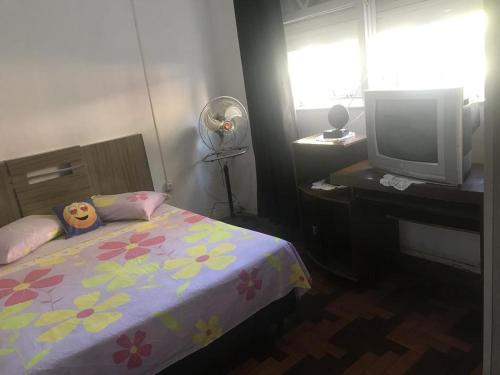 佩洛塔斯Dona Maura - Hospedagem Domiciliar的一间卧室设有一张床、一台电视和一个窗口。