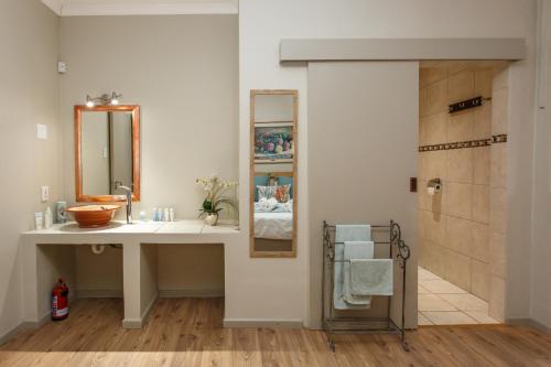 奥茨胡恩Argyll B&B的一间带水槽、镜子和淋浴的浴室