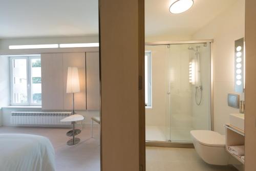 布尔戈斯Hotel Boreal Viento Norte的一间卧室设有带淋浴和卫生间的浴室