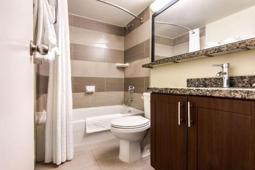 米西索加机场西康福特茵酒店的浴室配有卫生间、浴缸和水槽。