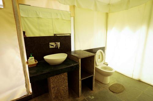 乌代浦Dera Baghdarrah Nature Retreat Udaipur的一间带水槽和卫生间的浴室