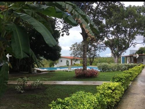 圣卡洛斯Casita La Ermita的一个带游泳池和房子的庭院