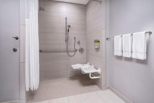 奥德萨Holiday Inn Express & Suites - Odessa I-20, an IHG Hotel的带淋浴、卫生间和盥洗盆的浴室
