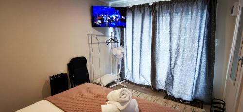旺阿雷Regent Residential Villa的一间卧室设有一张床、电视和窗户