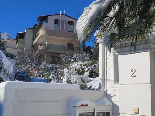 雅典彭德里奢华公寓的一座有雪的建筑