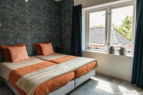 VisvlietBnB-Heirhuys的一间卧室设有一张床和一个窗口