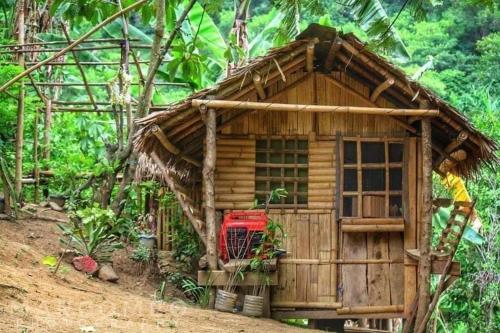 安蒂波洛Antipolo Rizal -Tent Site-Forest Camp Adventure-with Hike & Climb的森林中间的小木房子