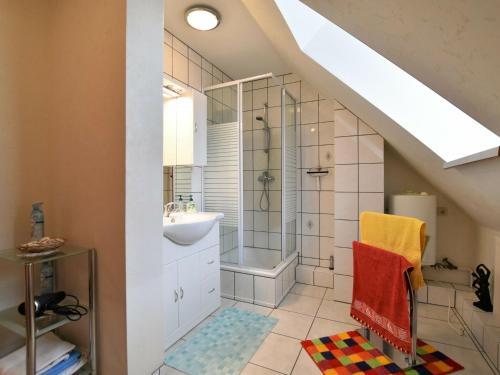 克吕茨Attractive Apartment in Klutz near the Sea的带淋浴和盥洗盆的浴室