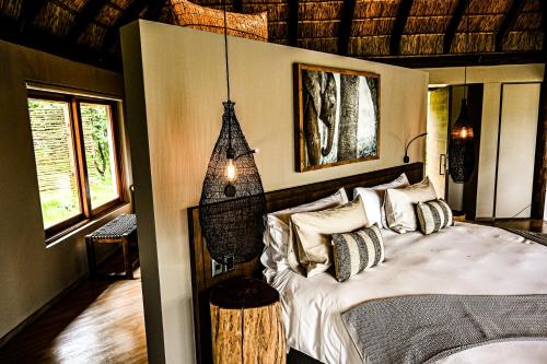 威尔吉旺登禁猎区Laluka Safari Lodge - Welgevonden Game Reserve的一间设有床铺的卧室,位于带窗户的房间内
