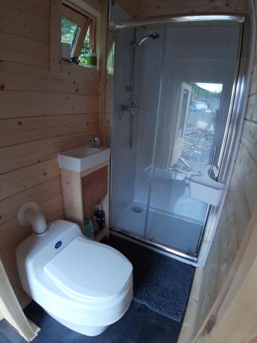 BlairmoreOff Grid Hideaway on the West Coast of Scotland的浴室配有卫生间、淋浴和盥洗盆。