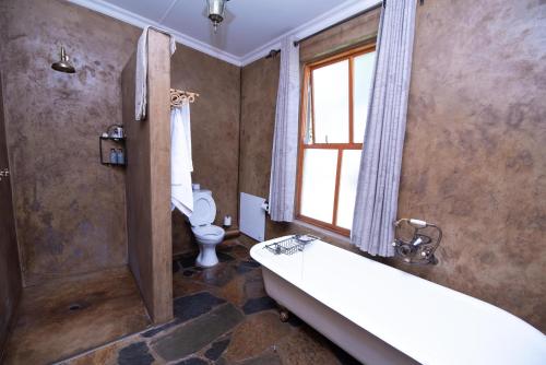弗莱海德Presidents Boutique Lodge by Ilawu的带浴缸和卫生间的浴室。
