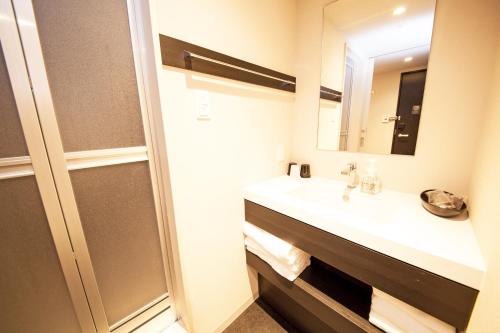 大阪难波南部FP酒店的一间带水槽和镜子的浴室