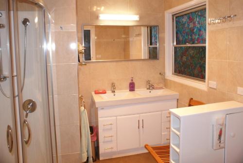 应许之地AAA级格拉纳里度假村住宿的一间带水槽和淋浴的浴室