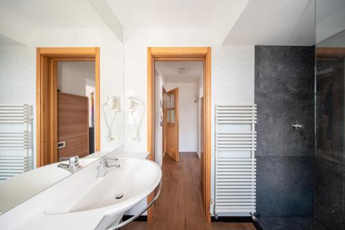 奥蒂塞伊Apartment Cesa Collina的浴室配有白色水槽和淋浴。